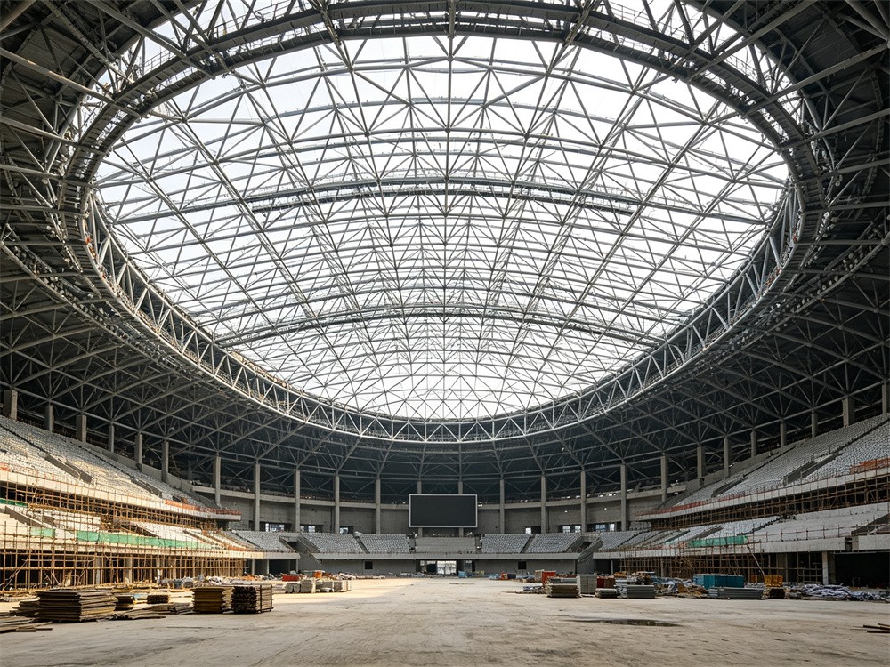 Long-Span Design and Lightweight Material Selection for Steel Sports Venues